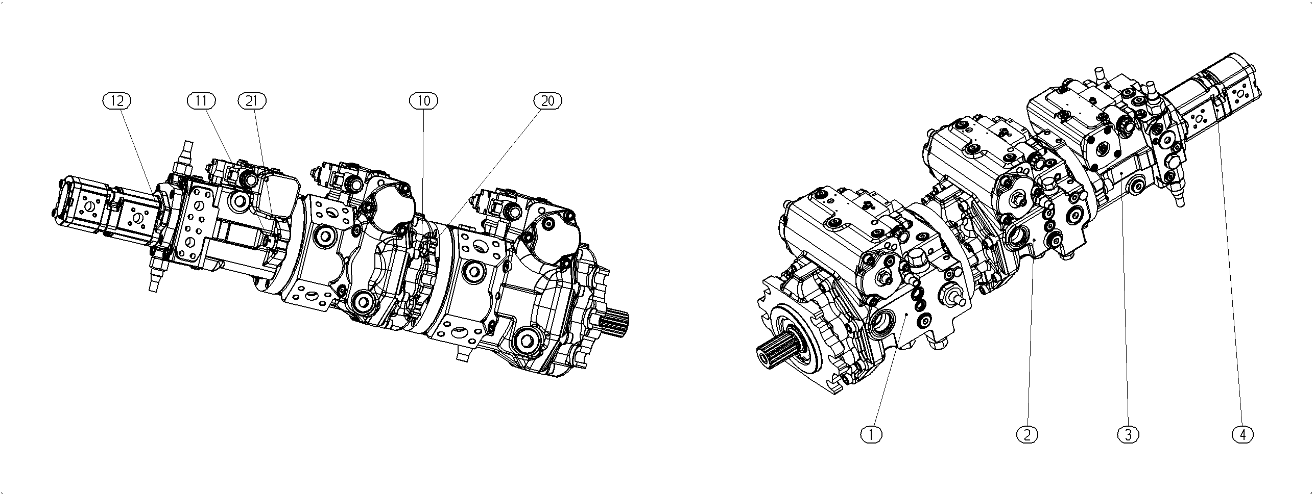 A4VG145EP2/40+A4VG085EP2/40+A10VG63EP4-K — Drawing